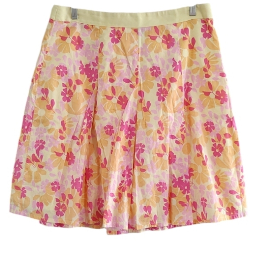 Hillard & Hanson Pink and Yellow Floral A-Line Skirt